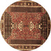 Round Machine Washable Persian Brown Traditional Rug, wshtr887brn
