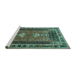 Sideview of Machine Washable Persian Turquoise Traditional Area Rugs, wshtr887turq