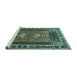 Sideview of Machine Washable Persian Turquoise Traditional Area Rugs, wshtr887turq