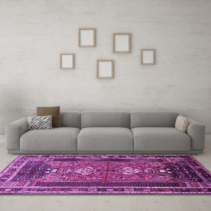 Machine Washable Persian Purple Traditional Area Rugs in a Living Room, wshtr887pur