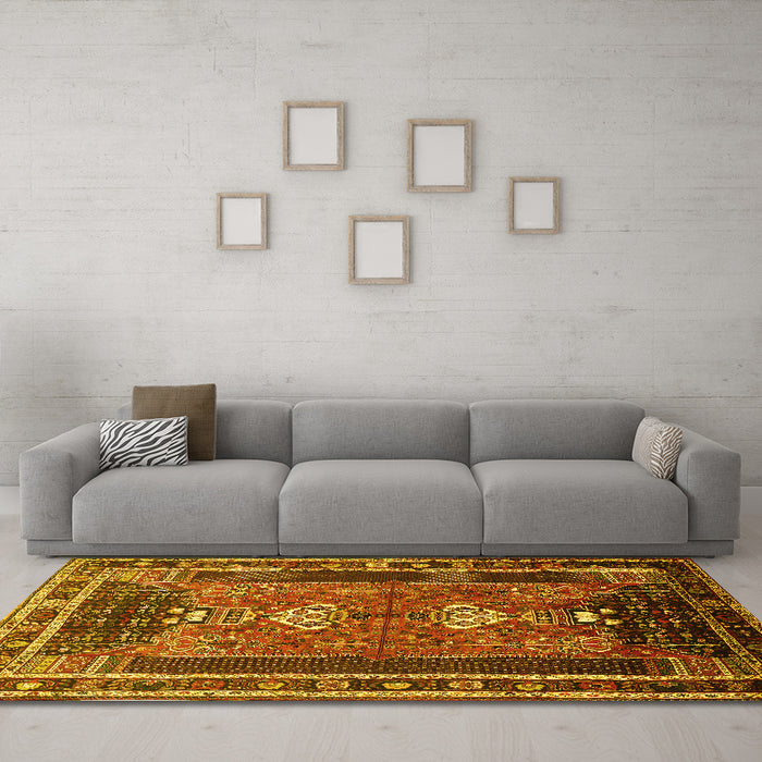 Machine Washable Persian Yellow Traditional Rug in a Living Room, wshtr887yw