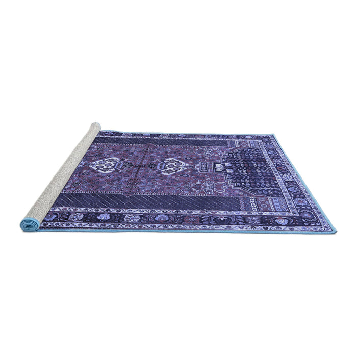 Sideview of Machine Washable Persian Blue Traditional Rug, wshtr887blu
