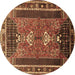 Round Persian Brown Traditional Rug, tr887brn