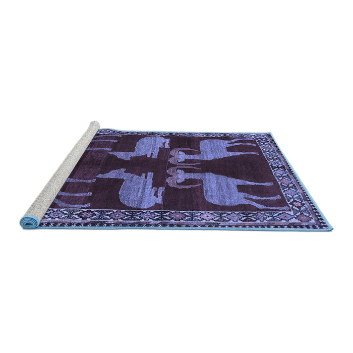 Sideview of Machine Washable Persian Blue Traditional Rug, wshtr888blu
