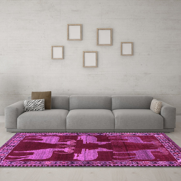 Machine Washable Persian Purple Traditional Area Rugs in a Living Room, wshtr888pur