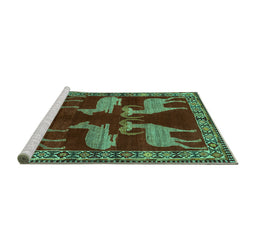 Sideview of Machine Washable Persian Turquoise Traditional Area Rugs, wshtr888turq