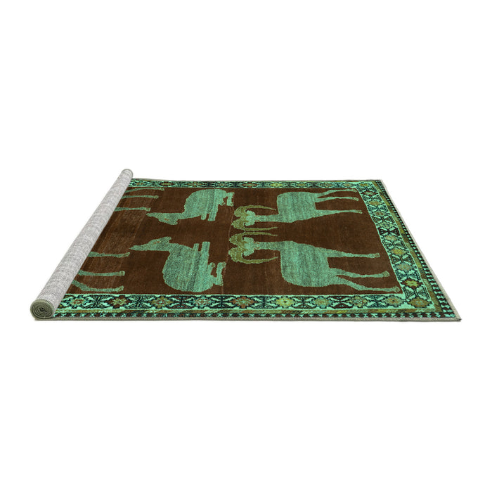 Sideview of Machine Washable Persian Turquoise Traditional Area Rugs, wshtr888turq