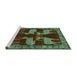 Sideview of Machine Washable Persian Turquoise Traditional Area Rugs, wshtr888turq