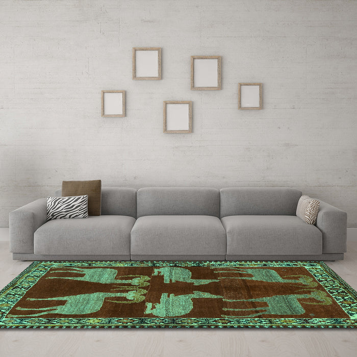 Machine Washable Persian Turquoise Traditional Area Rugs in a Living Room,, wshtr888turq