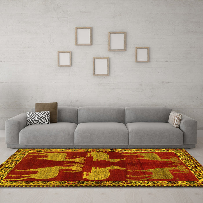 Machine Washable Persian Yellow Traditional Rug in a Living Room, wshtr888yw