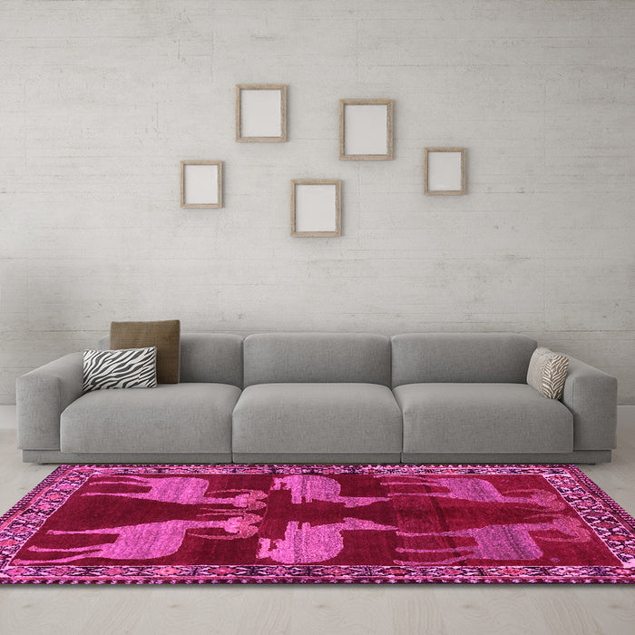 Machine Washable Persian Pink Traditional Rug in a Living Room, wshtr888pnk