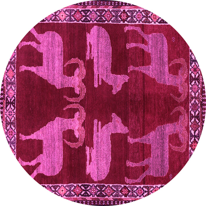Round Machine Washable Persian Pink Traditional Rug, wshtr888pnk