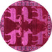 Round Machine Washable Persian Pink Traditional Rug, wshtr888pnk