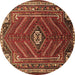 Round Machine Washable Persian Brown Traditional Rug, wshtr889brn