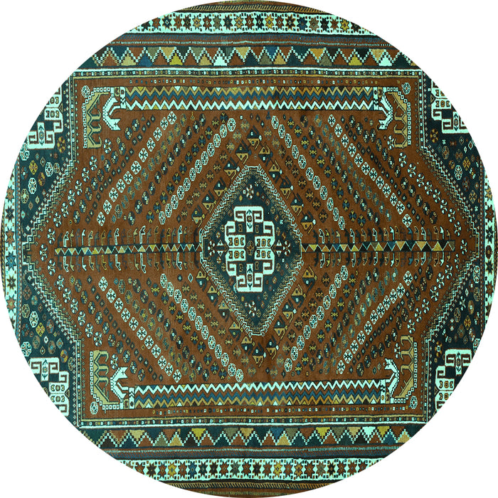 Round Machine Washable Persian Turquoise Traditional Area Rugs, wshtr889turq