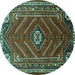 Round Machine Washable Persian Turquoise Traditional Area Rugs, wshtr889turq