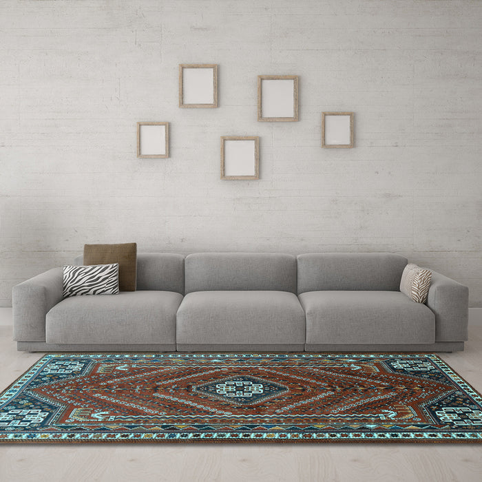 Machine Washable Persian Light Blue Traditional Rug in a Living Room, wshtr889lblu