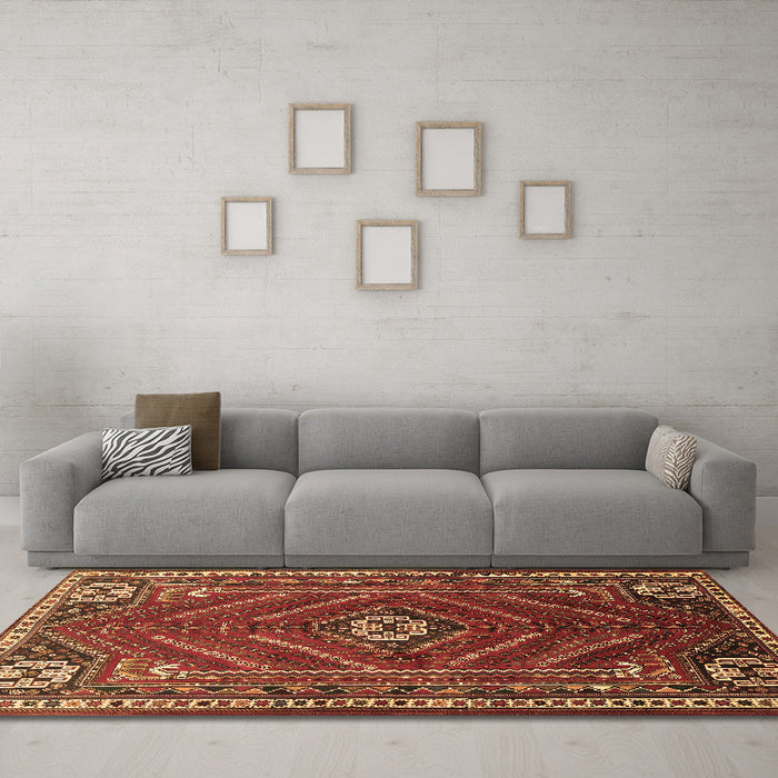 Machine Washable Persian Brown Traditional Rug in a Living Room,, wshtr889brn