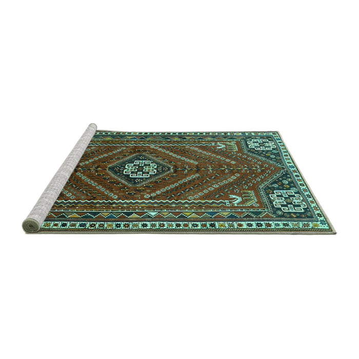 Sideview of Machine Washable Persian Turquoise Traditional Area Rugs, wshtr889turq