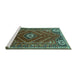Sideview of Machine Washable Persian Turquoise Traditional Area Rugs, wshtr889turq