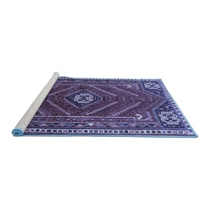 Sideview of Machine Washable Persian Blue Traditional Rug, wshtr889blu