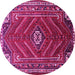 Round Machine Washable Persian Pink Traditional Rug, wshtr889pnk
