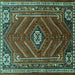 Square Machine Washable Persian Turquoise Traditional Area Rugs, wshtr889turq