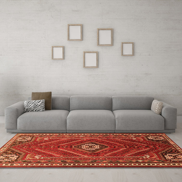 Machine Washable Persian Orange Traditional Area Rugs in a Living Room, wshtr889org