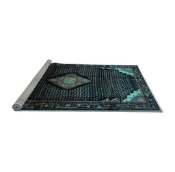 Sideview of Machine Washable Medallion Light Blue Traditional Rug, wshtr88lblu
