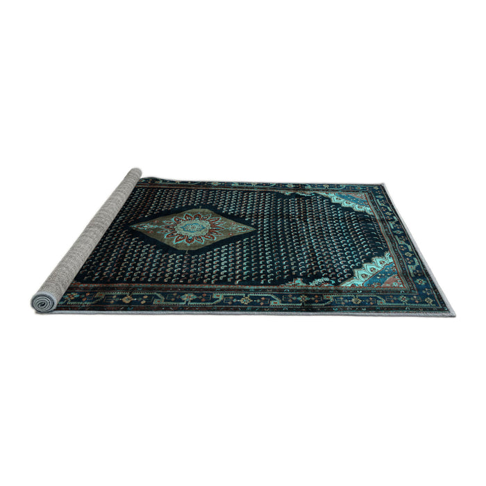 Sideview of Machine Washable Medallion Light Blue Traditional Rug, wshtr88lblu