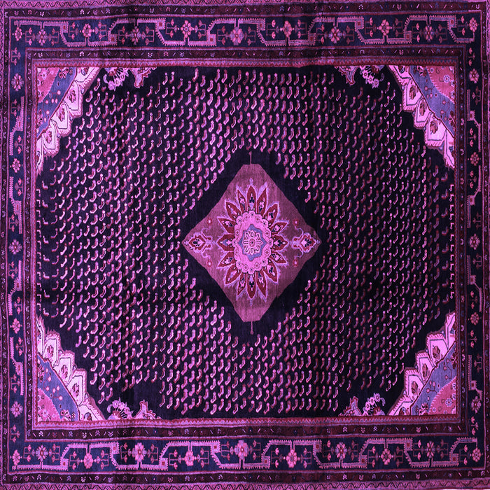 Square Machine Washable Medallion Purple Traditional Area Rugs, wshtr88pur
