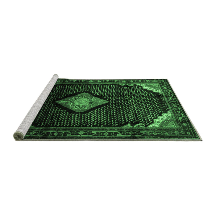 Sideview of Machine Washable Medallion Emerald Green Traditional Area Rugs, wshtr88emgrn