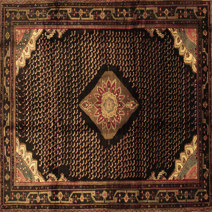 Square Machine Washable Medallion Brown Traditional Rug, wshtr88brn