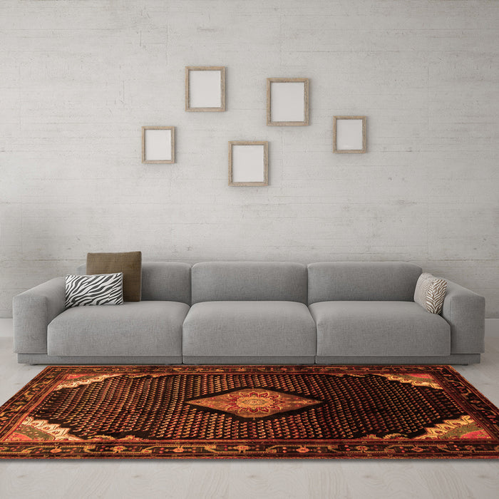 Machine Washable Medallion Orange Traditional Area Rugs in a Living Room, wshtr88org