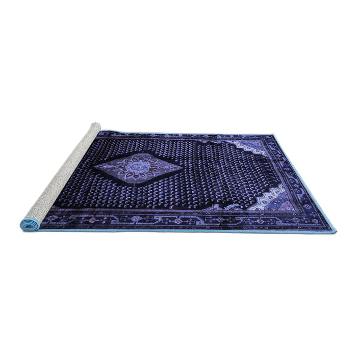 Sideview of Machine Washable Medallion Blue Traditional Rug, wshtr88blu