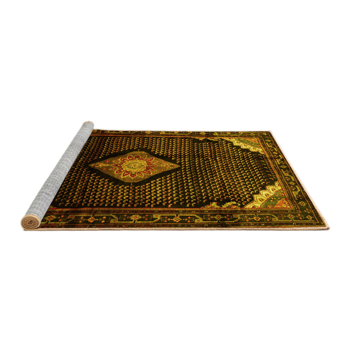 Sideview of Machine Washable Medallion Yellow Traditional Rug, wshtr88yw