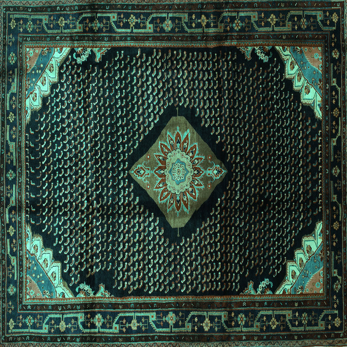 Square Machine Washable Medallion Turquoise Traditional Area Rugs, wshtr88turq