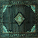 Square Machine Washable Medallion Turquoise Traditional Area Rugs, wshtr88turq