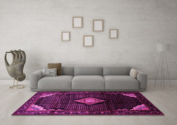 Machine Washable Medallion Pink Traditional Rug in a Living Room, wshtr88pnk