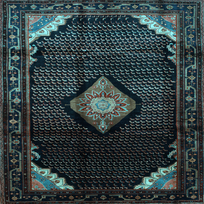 Square Machine Washable Medallion Light Blue Traditional Rug, wshtr88lblu