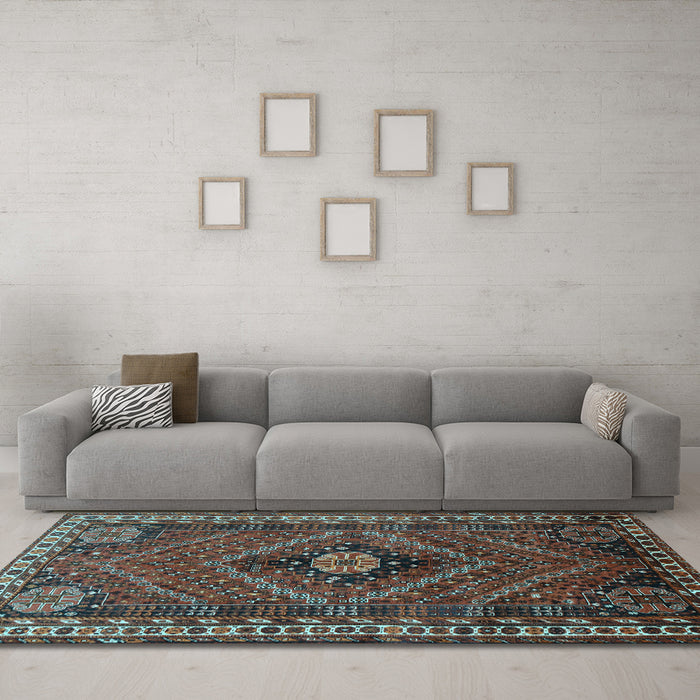 Machine Washable Persian Light Blue Traditional Rug in a Living Room, wshtr890lblu