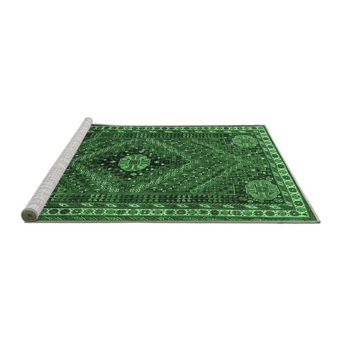 Sideview of Machine Washable Persian Emerald Green Traditional Area Rugs, wshtr890emgrn