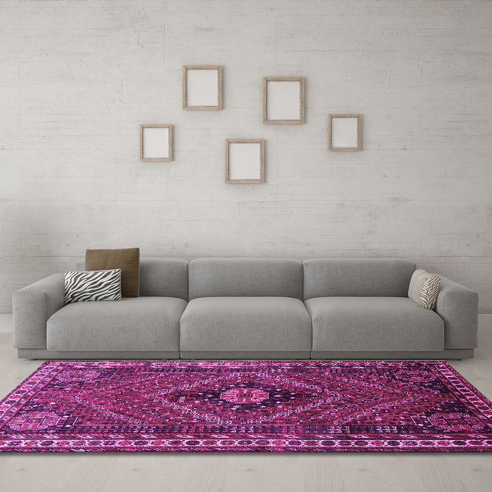 Machine Washable Persian Purple Traditional Area Rugs in a Living Room, wshtr890pur