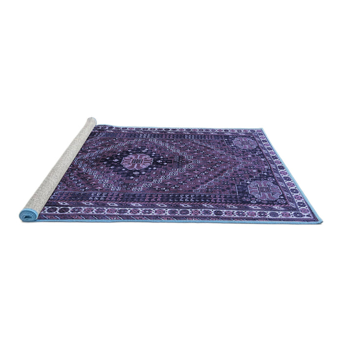 Sideview of Machine Washable Persian Blue Traditional Rug, wshtr890blu
