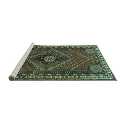 Sideview of Machine Washable Persian Turquoise Traditional Area Rugs, wshtr890turq