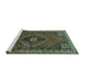 Sideview of Machine Washable Persian Turquoise Traditional Area Rugs, wshtr890turq