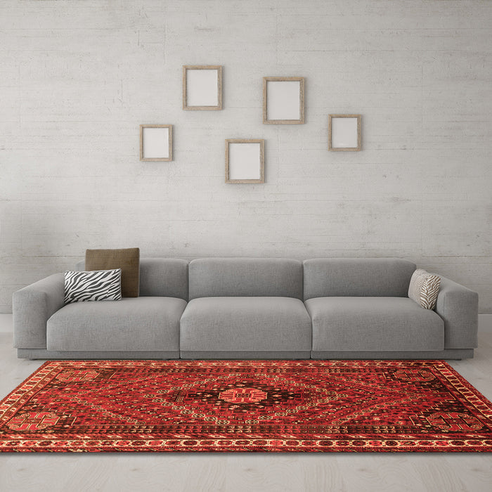 Machine Washable Persian Orange Traditional Area Rugs in a Living Room, wshtr890org