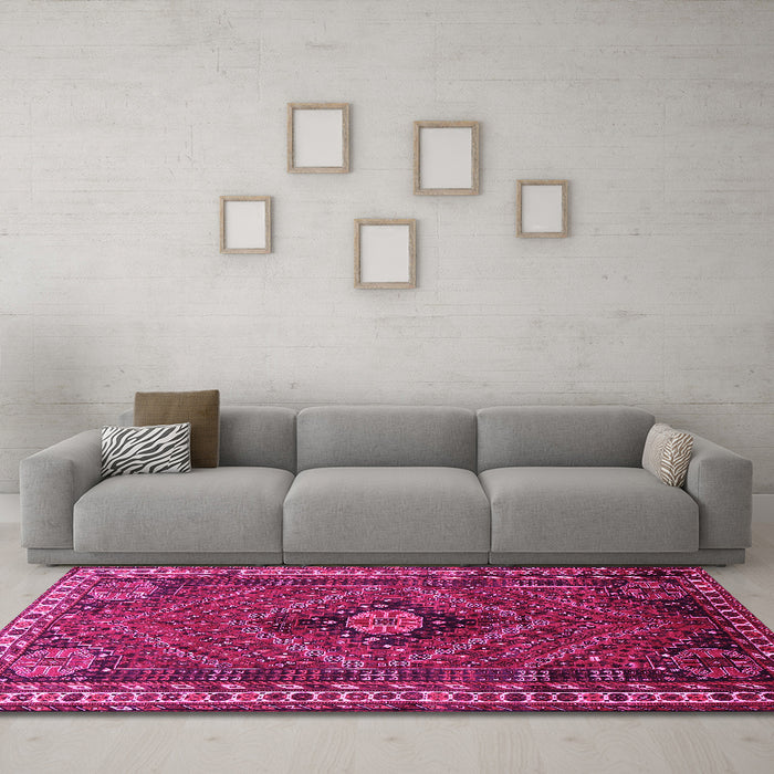 Machine Washable Persian Pink Traditional Rug in a Living Room, wshtr890pnk