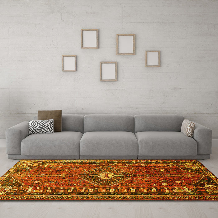 Machine Washable Persian Yellow Traditional Rug in a Living Room, wshtr891yw