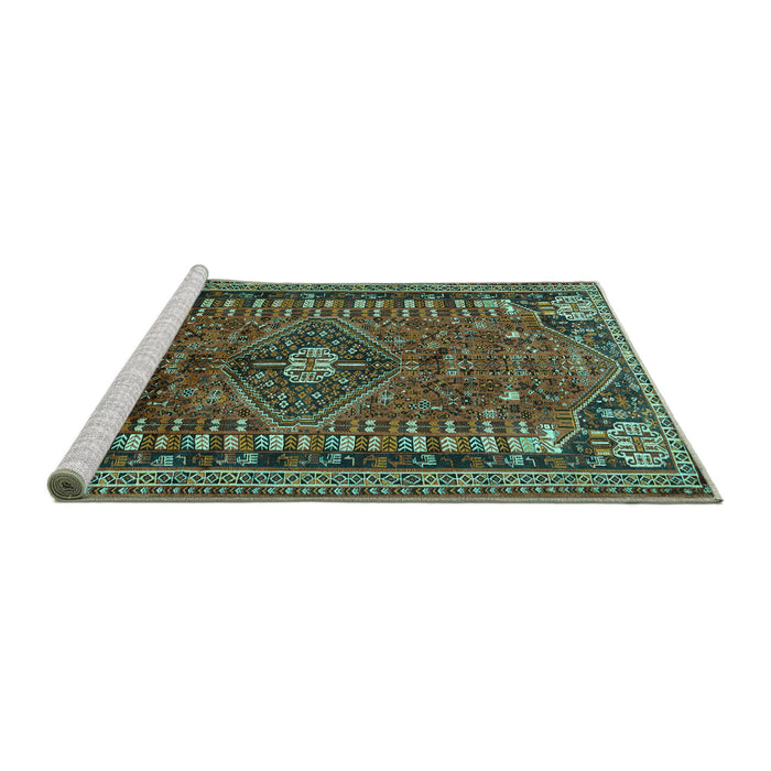 Sideview of Machine Washable Persian Turquoise Traditional Area Rugs, wshtr891turq
